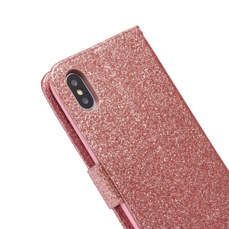For iPhone X Glitter Powder Butterfly Leather Phone Case