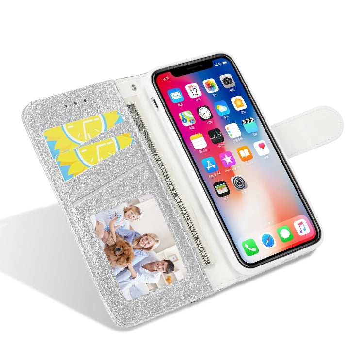 For iPhone X Glitter Powder Butterfly Leather Phone Case