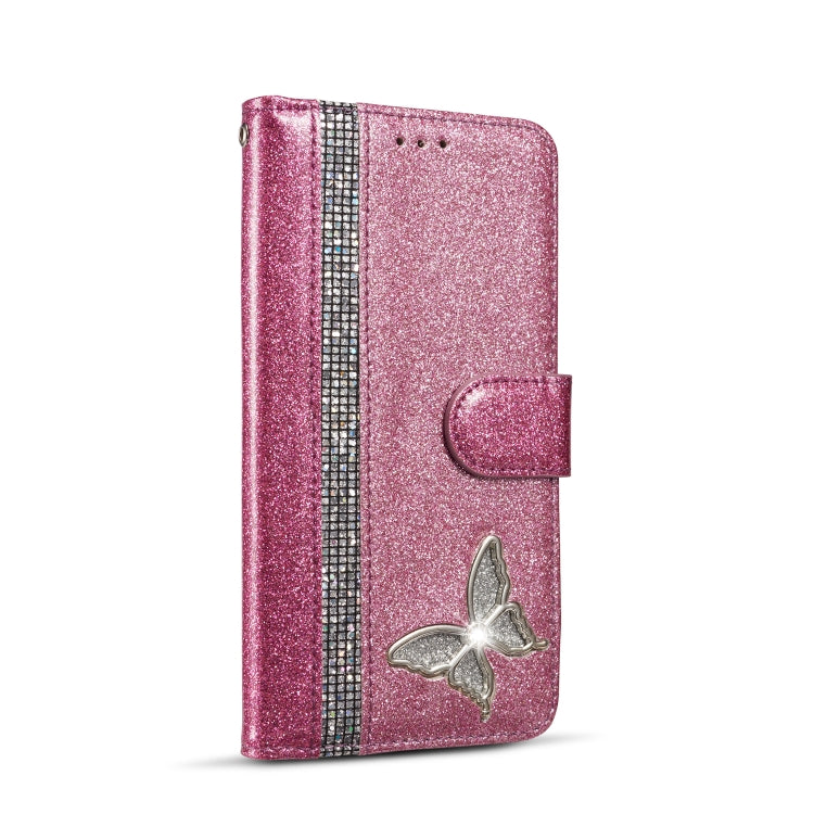 For iPhone XR Glitter Powder Butterfly Leather Phone Case