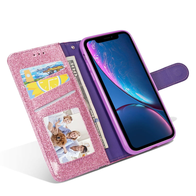 For iPhone XR Glitter Powder Butterfly Leather Phone Case