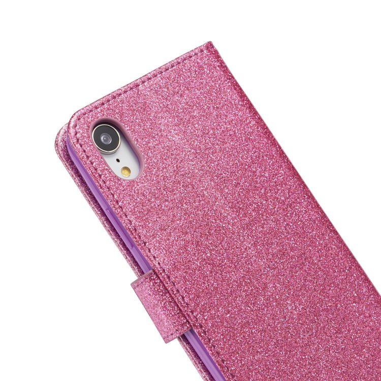 For iPhone XR Glitter Powder Butterfly Leather Phone Case