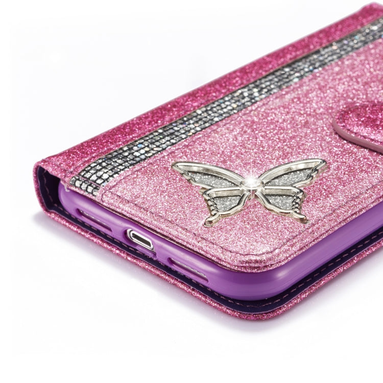 For iPhone XR Glitter Powder Butterfly Leather Phone Case