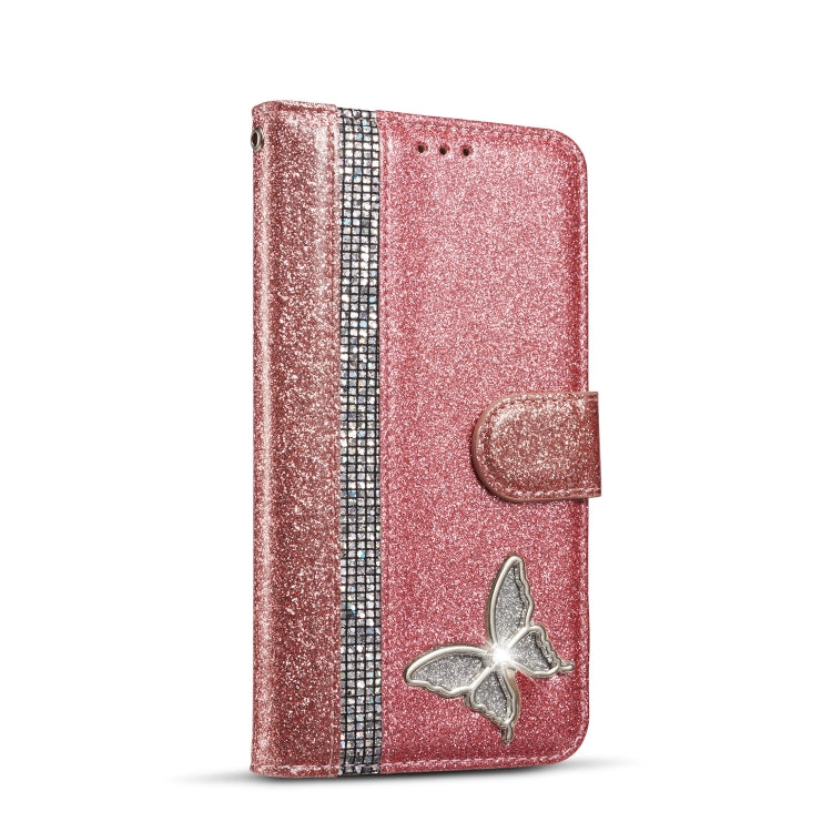 For iPhone XR Glitter Powder Butterfly Leather Phone Case
