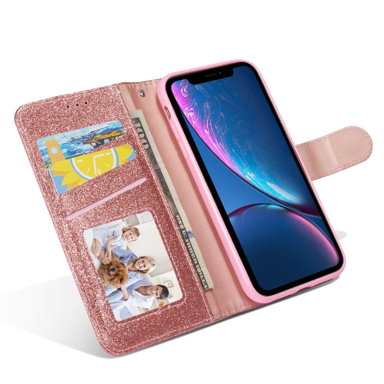 For iPhone XR Glitter Powder Butterfly Leather Phone Case