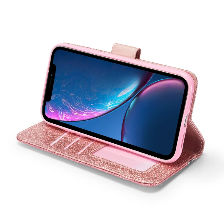 For iPhone XR Glitter Powder Butterfly Leather Phone Case
