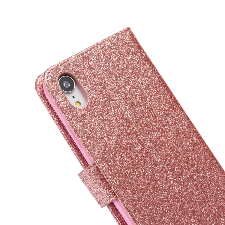 For iPhone XR Glitter Powder Butterfly Leather Phone Case