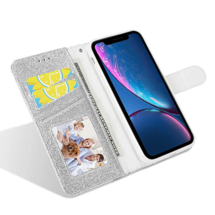 For iPhone XR Glitter Powder Butterfly Leather Phone Case