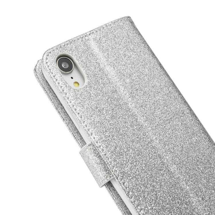 For iPhone XR Glitter Powder Butterfly Leather Phone Case