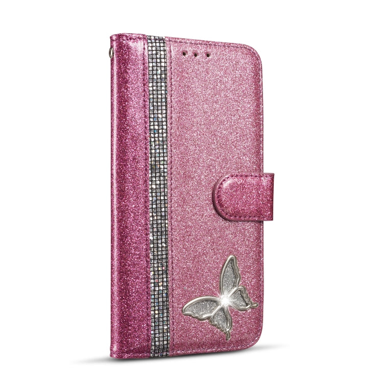 For iPhone XS Max Glitter Powder Butterfly Leather Phone Case