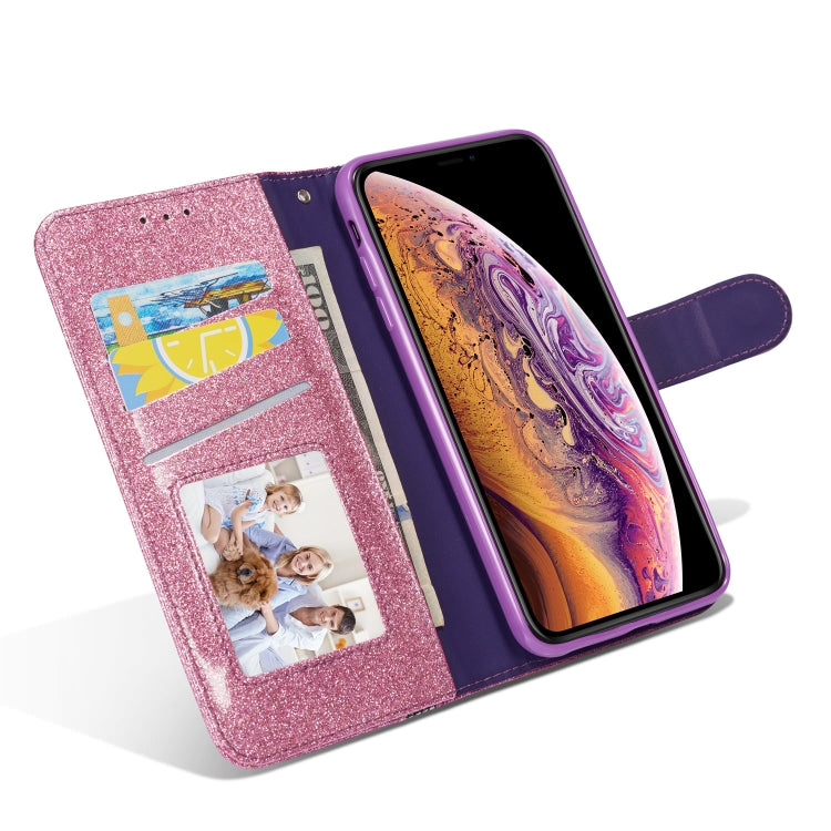 For iPhone XS Max Glitter Powder Butterfly Leather Phone Case