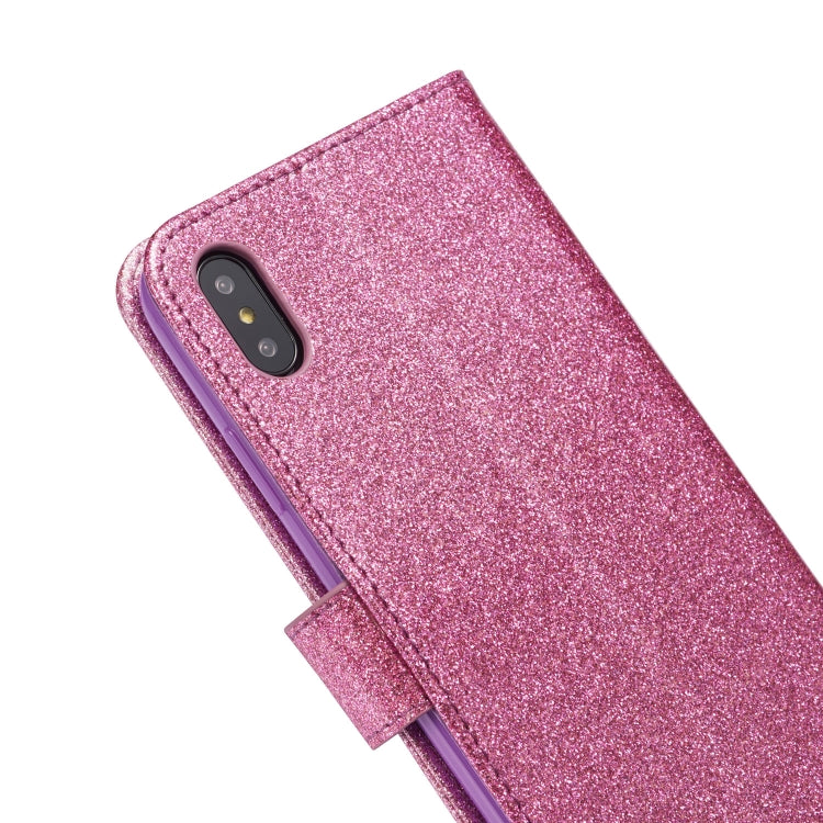 For iPhone XS Max Glitter Powder Butterfly Leather Phone Case