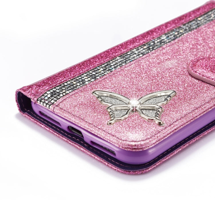 For iPhone XS Max Glitter Powder Butterfly Leather Phone Case
