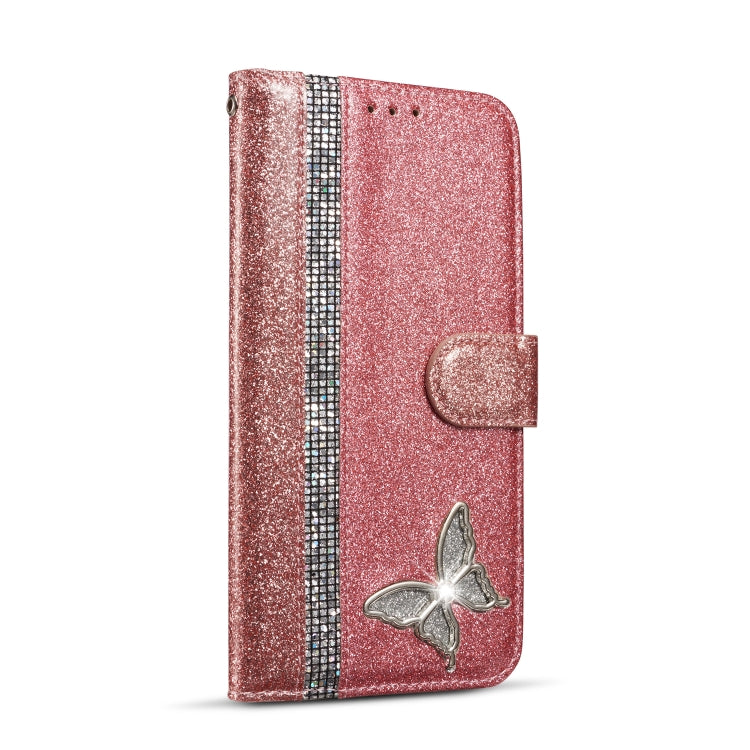 For iPhone XS Max Glitter Powder Butterfly Leather Phone Case