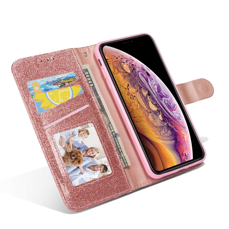 For iPhone XS Max Glitter Powder Butterfly Leather Phone Case