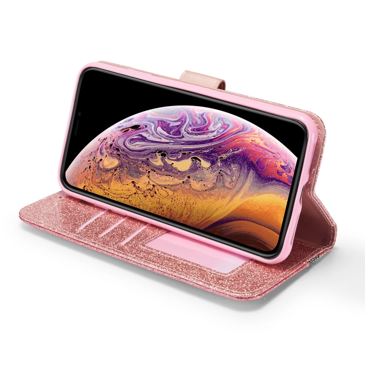 For iPhone XS Max Glitter Powder Butterfly Leather Phone Case