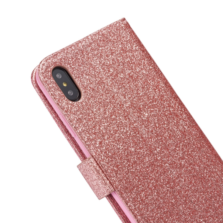 For iPhone XS Max Glitter Powder Butterfly Leather Phone Case