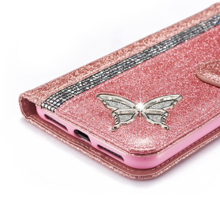 For iPhone XS Max Glitter Powder Butterfly Leather Phone Case