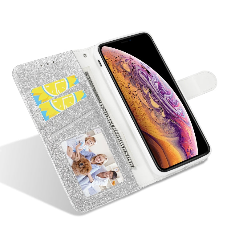 For iPhone XS Max Glitter Powder Butterfly Leather Phone Case