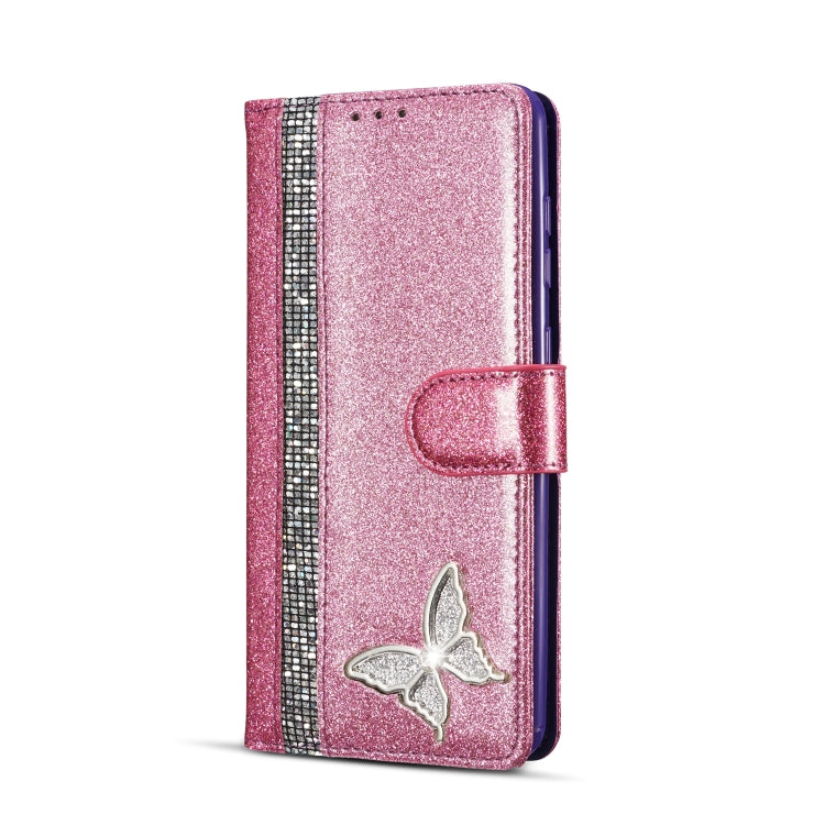 For Samsung Galaxy A21S Glitter Powder Butterfly Leather Phone Case