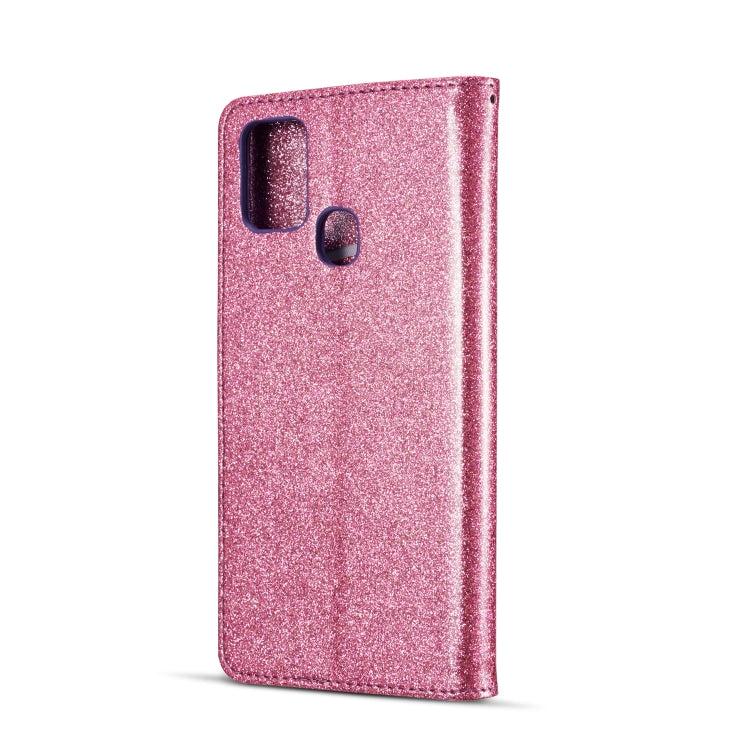 For Samsung Galaxy A21S Glitter Powder Butterfly Leather Phone Case