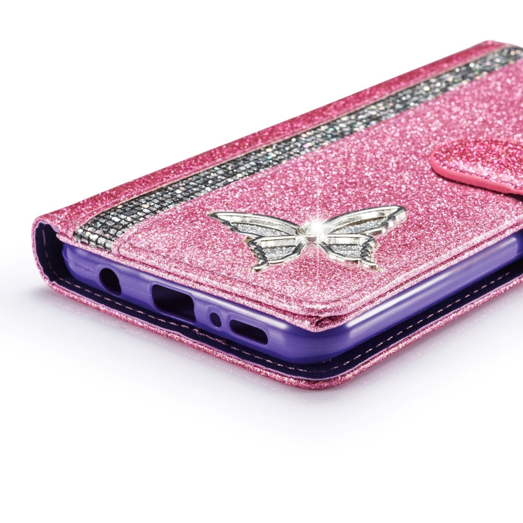 For Samsung Galaxy A21S Glitter Powder Butterfly Leather Phone Case