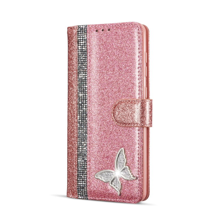 For Samsung Galaxy A21S Glitter Powder Butterfly Leather Phone Case