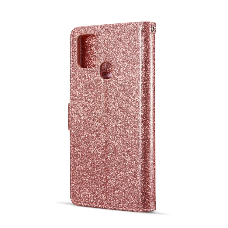 For Samsung Galaxy A21S Glitter Powder Butterfly Leather Phone Case