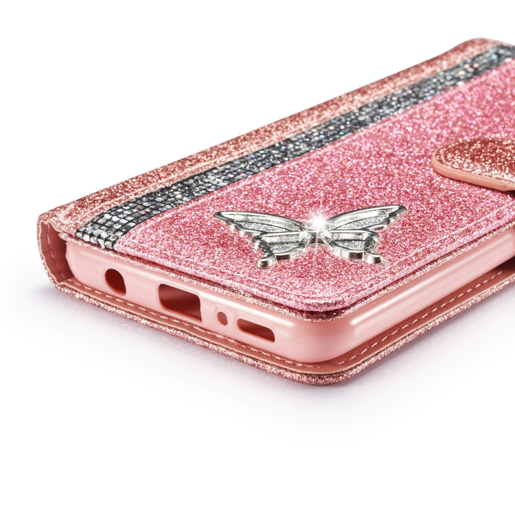 For Samsung Galaxy A21S Glitter Powder Butterfly Leather Phone Case