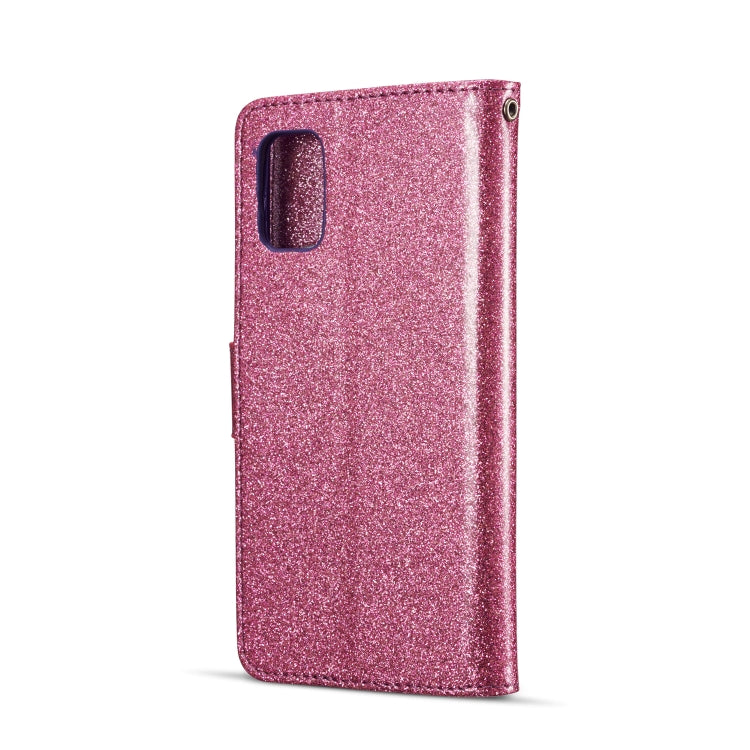 For Samsung Galaxy A41 Glitter Powder Butterfly Leather Phone Case