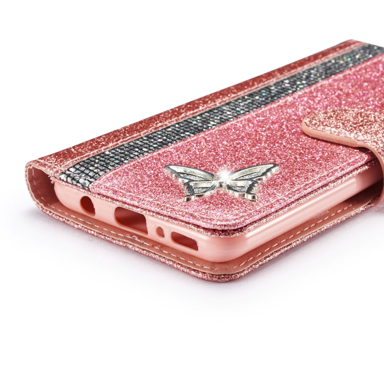 For Samsung Galaxy A41 Glitter Powder Butterfly Leather Phone Case