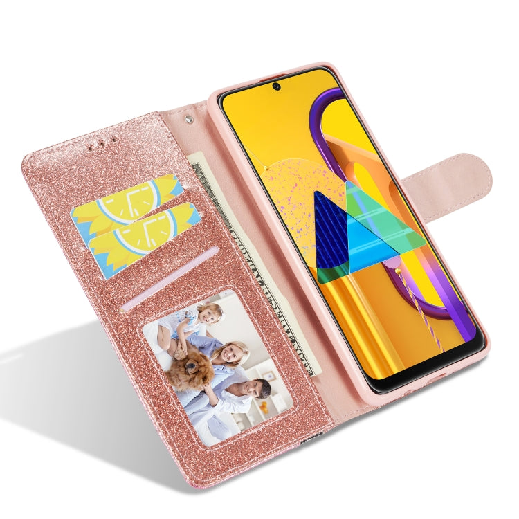 For Samsung Galaxy A41 Glitter Powder Butterfly Leather Phone Case