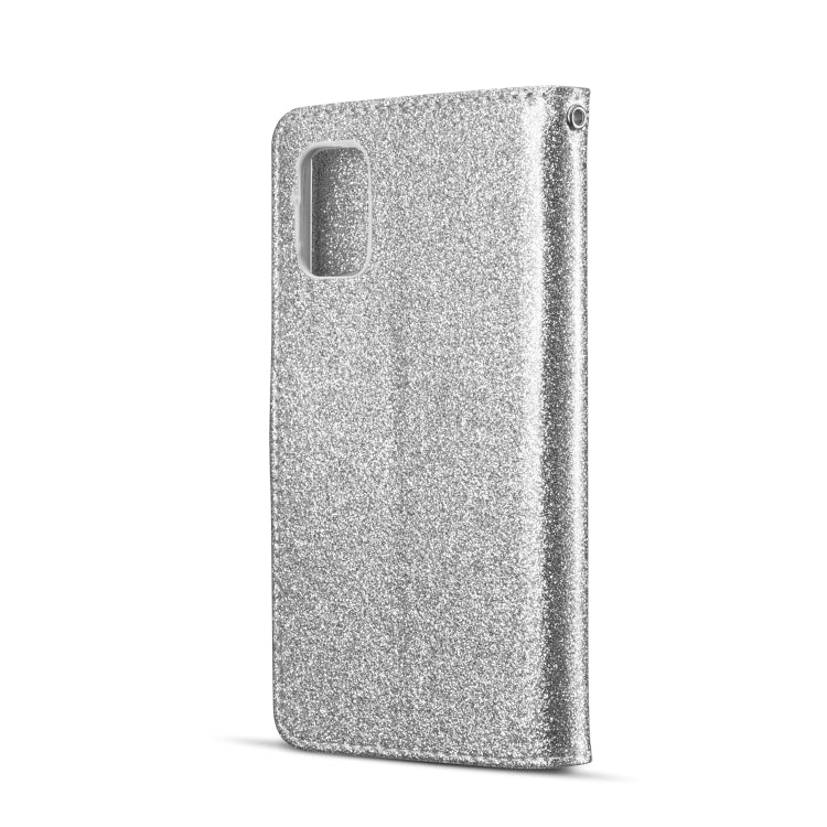 For Samsung Galaxy A41 Glitter Powder Butterfly Leather Phone Case