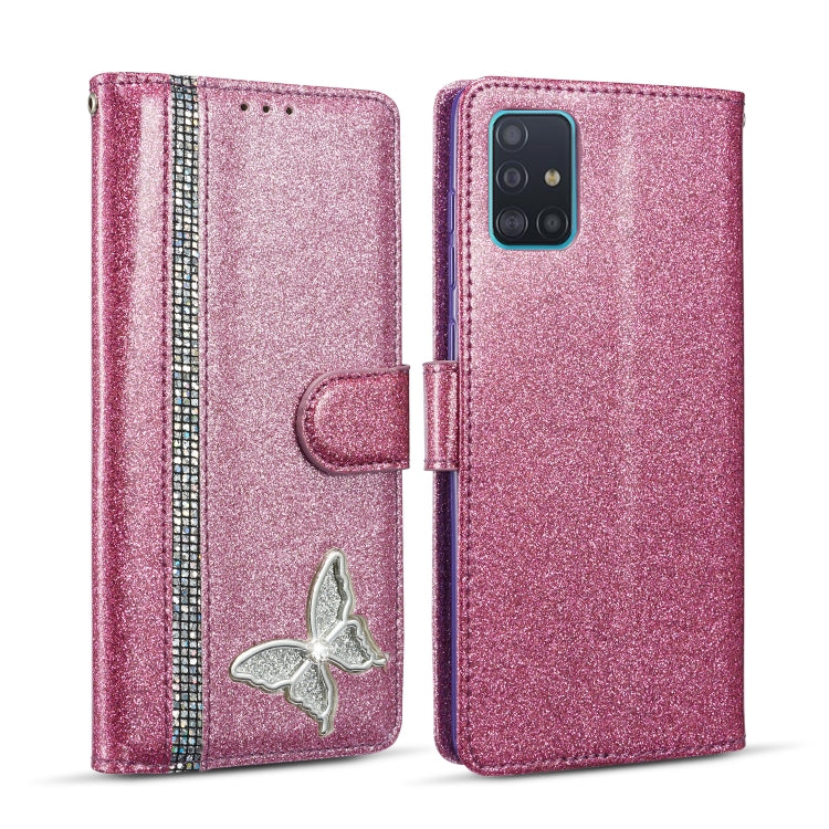 For Samsung Galaxy A51 Glitter Powder Butterfly Leather Phone Case