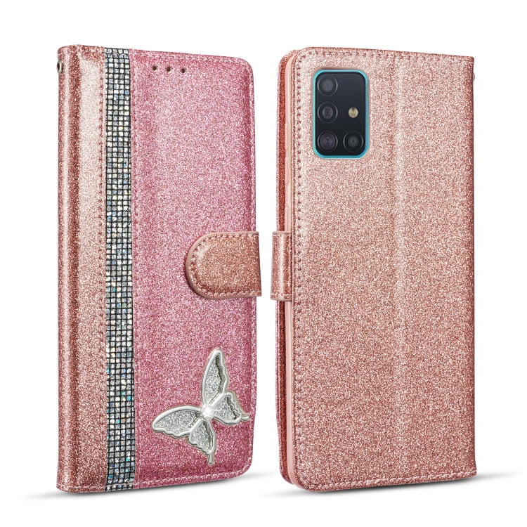 For Samsung Galaxy A51 Glitter Powder Butterfly Leather Phone Case