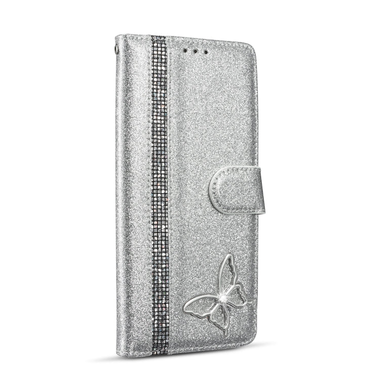 For Samsung Galaxy A51 Glitter Powder Butterfly Leather Phone Case