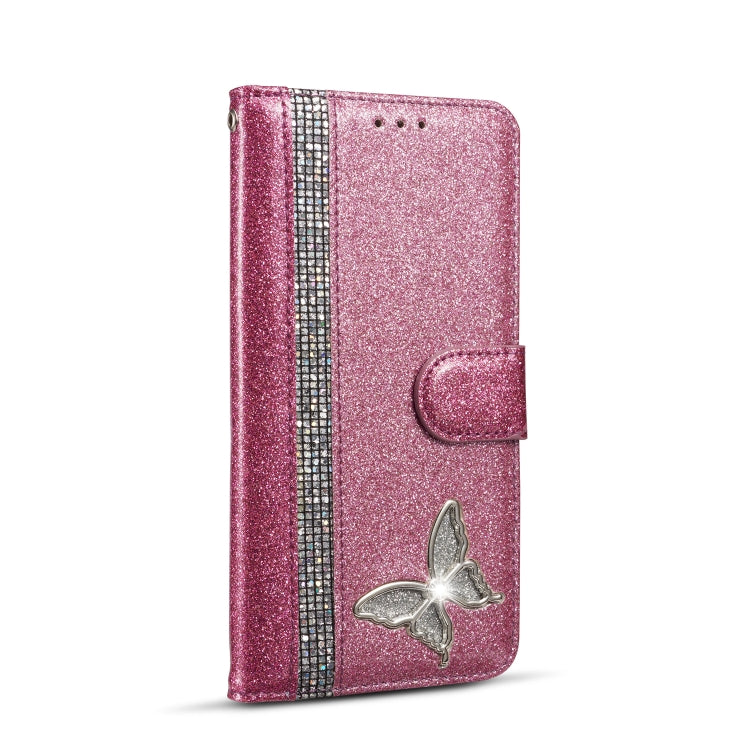 For Samsung Galaxy Note10 Glitter Powder Butterfly Leather Phone Case