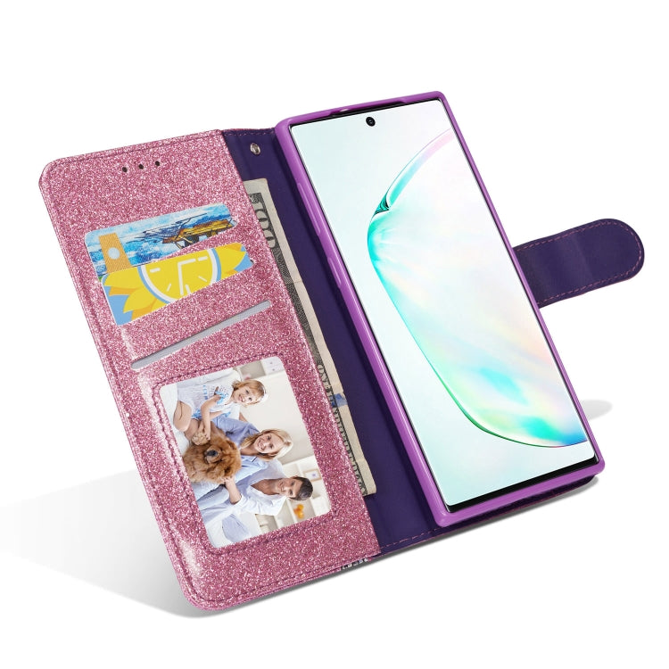 For Samsung Galaxy Note10 Glitter Powder Butterfly Leather Phone Case