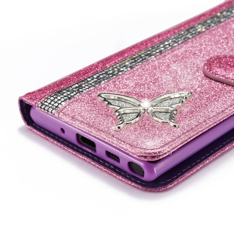 For Samsung Galaxy Note10 Glitter Powder Butterfly Leather Phone Case