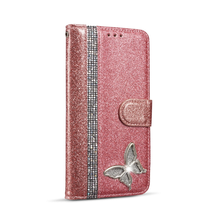 For Samsung Galaxy Note10 Glitter Powder Butterfly Leather Phone Case