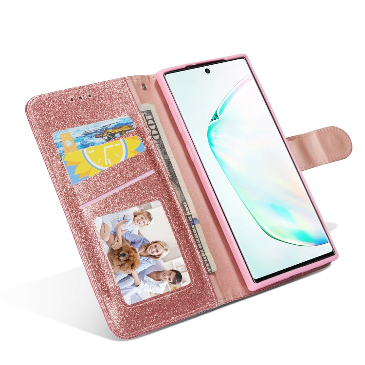 For Samsung Galaxy Note10 Glitter Powder Butterfly Leather Phone Case