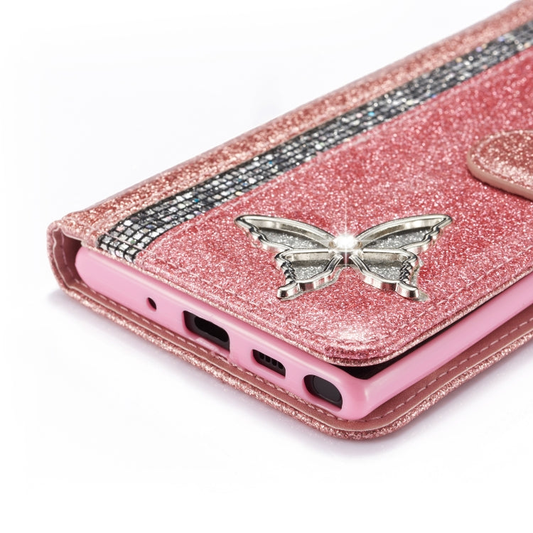 For Samsung Galaxy Note10 Glitter Powder Butterfly Leather Phone Case