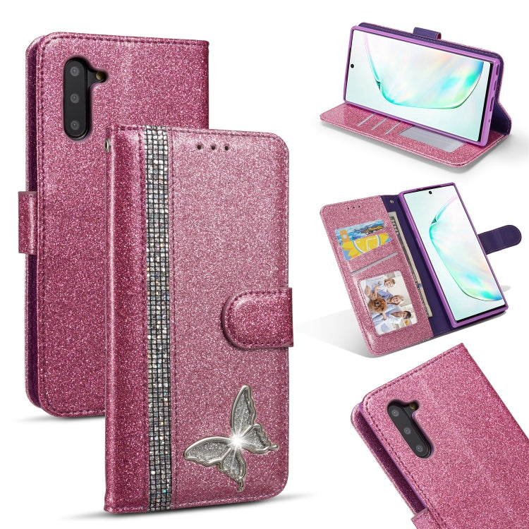 For Samsung Galaxy Note10 Glitter Powder Butterfly Leather Phone Case