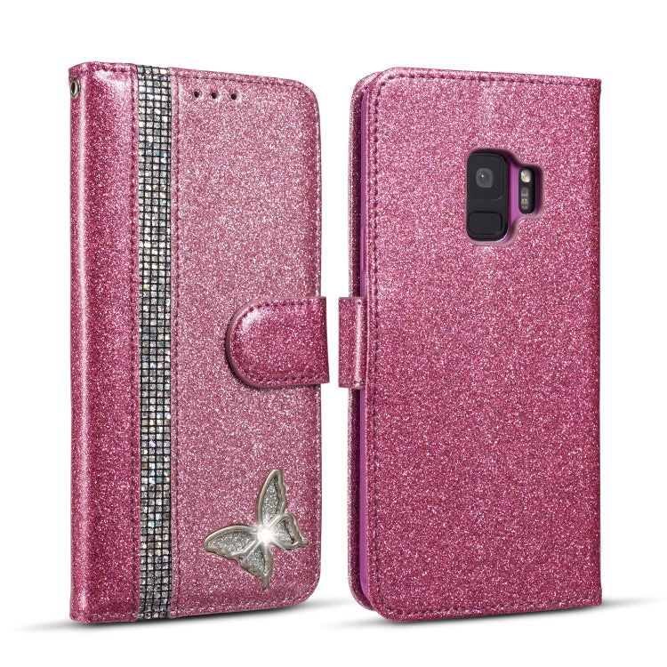 For Samsung Galaxy S9 Glitter Powder Butterfly Leather Phone Case