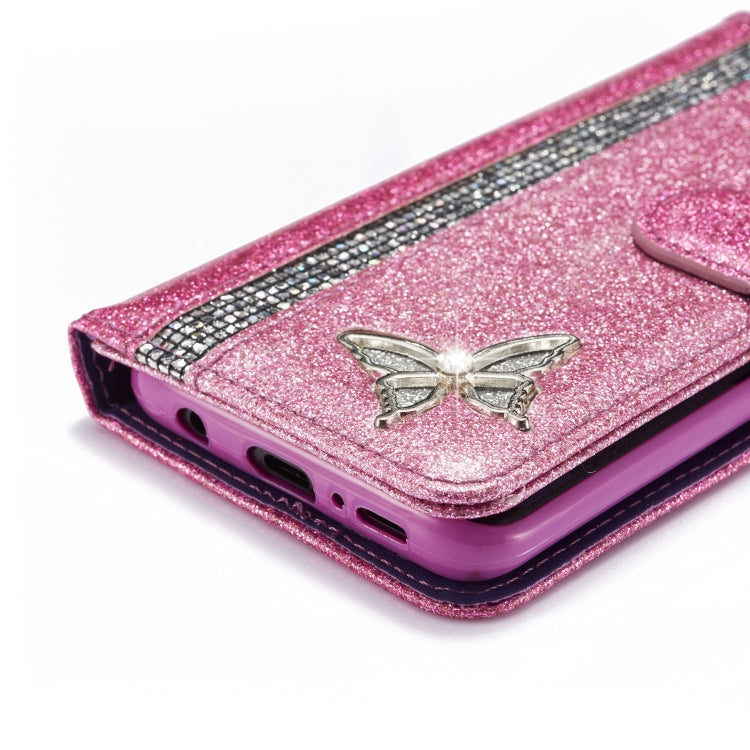 For Samsung Galaxy S9 Glitter Powder Butterfly Leather Phone Case