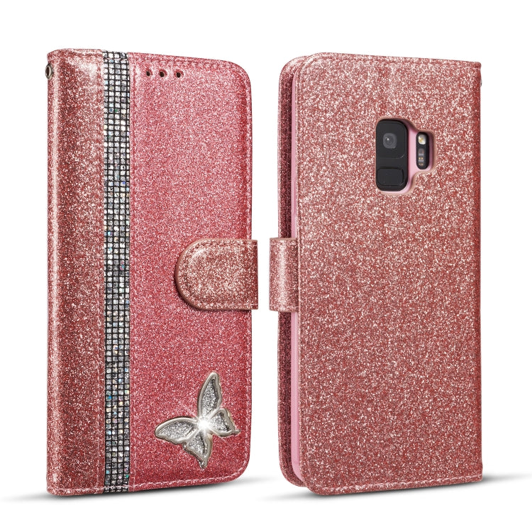 For Samsung Galaxy S9 Glitter Powder Butterfly Leather Phone Case