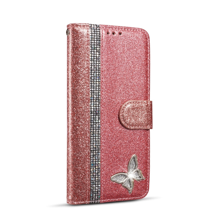 For Samsung Galaxy S9 Glitter Powder Butterfly Leather Phone Case