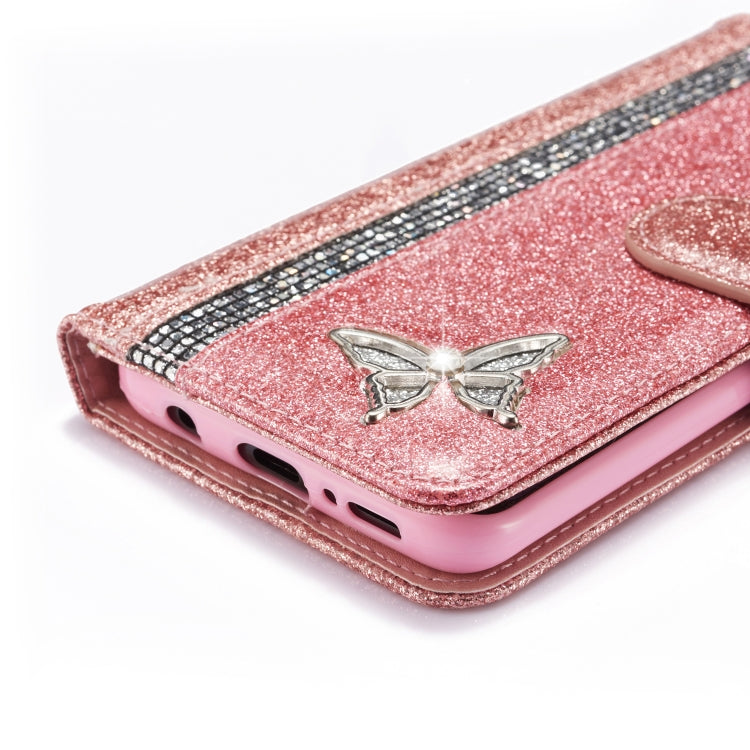 For Samsung Galaxy S9 Glitter Powder Butterfly Leather Phone Case