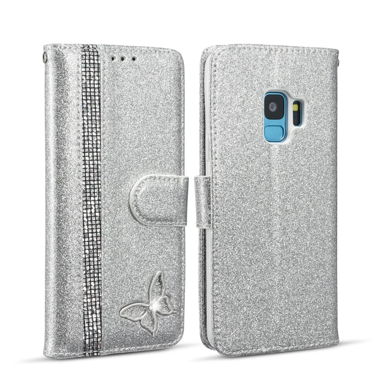 For Samsung Galaxy S9 Glitter Powder Butterfly Leather Phone Case