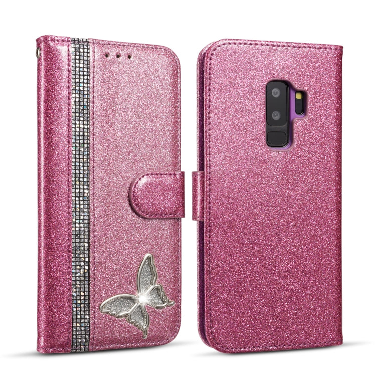 For Samsung Galaxy S9+ Glitter Powder Butterfly Leather Phone Case