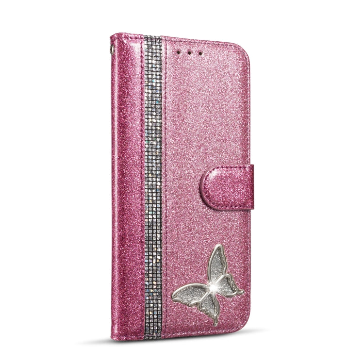 For Samsung Galaxy S9+ Glitter Powder Butterfly Leather Phone Case